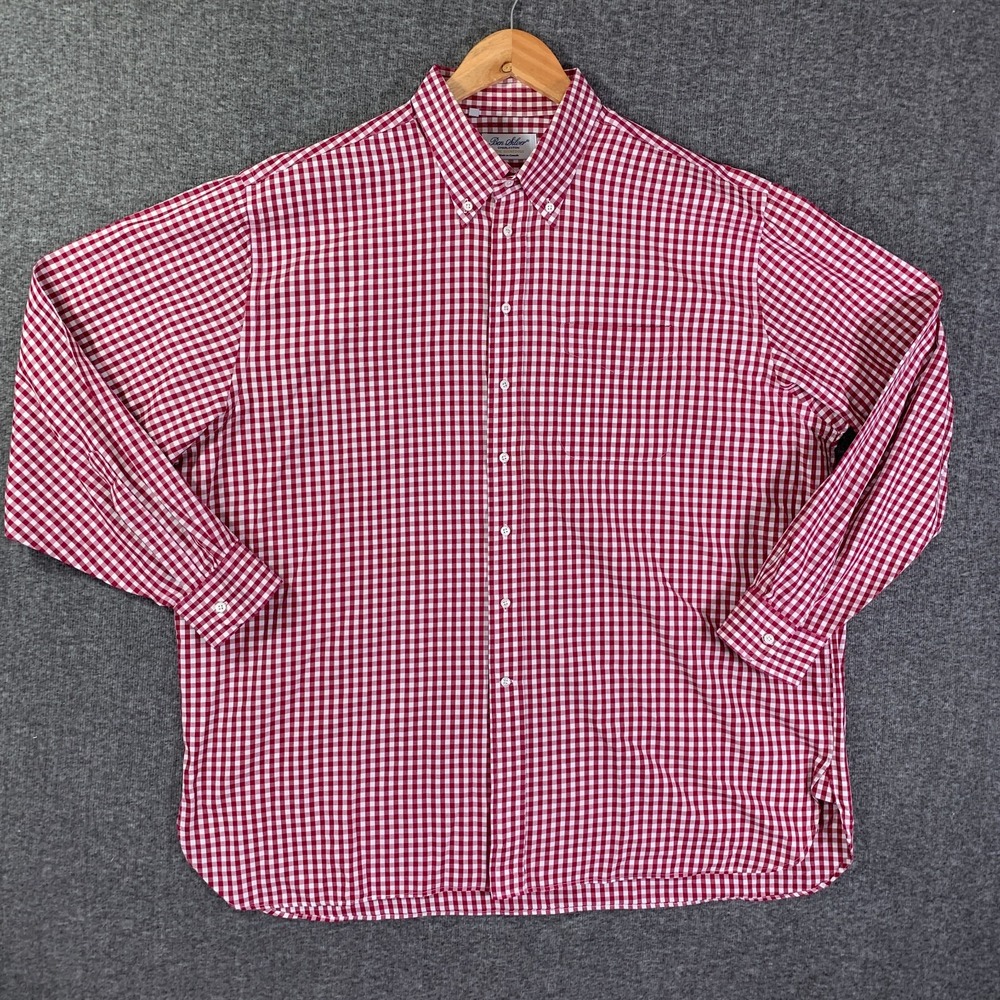 Ben Silver Charleston Shirt Men 2XL Gingham Check Button Down Long Sleeve